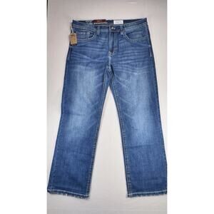 Axel Slim Boot Jeans Blue 36x32 Men's Stretch Dark Wash Whiskers